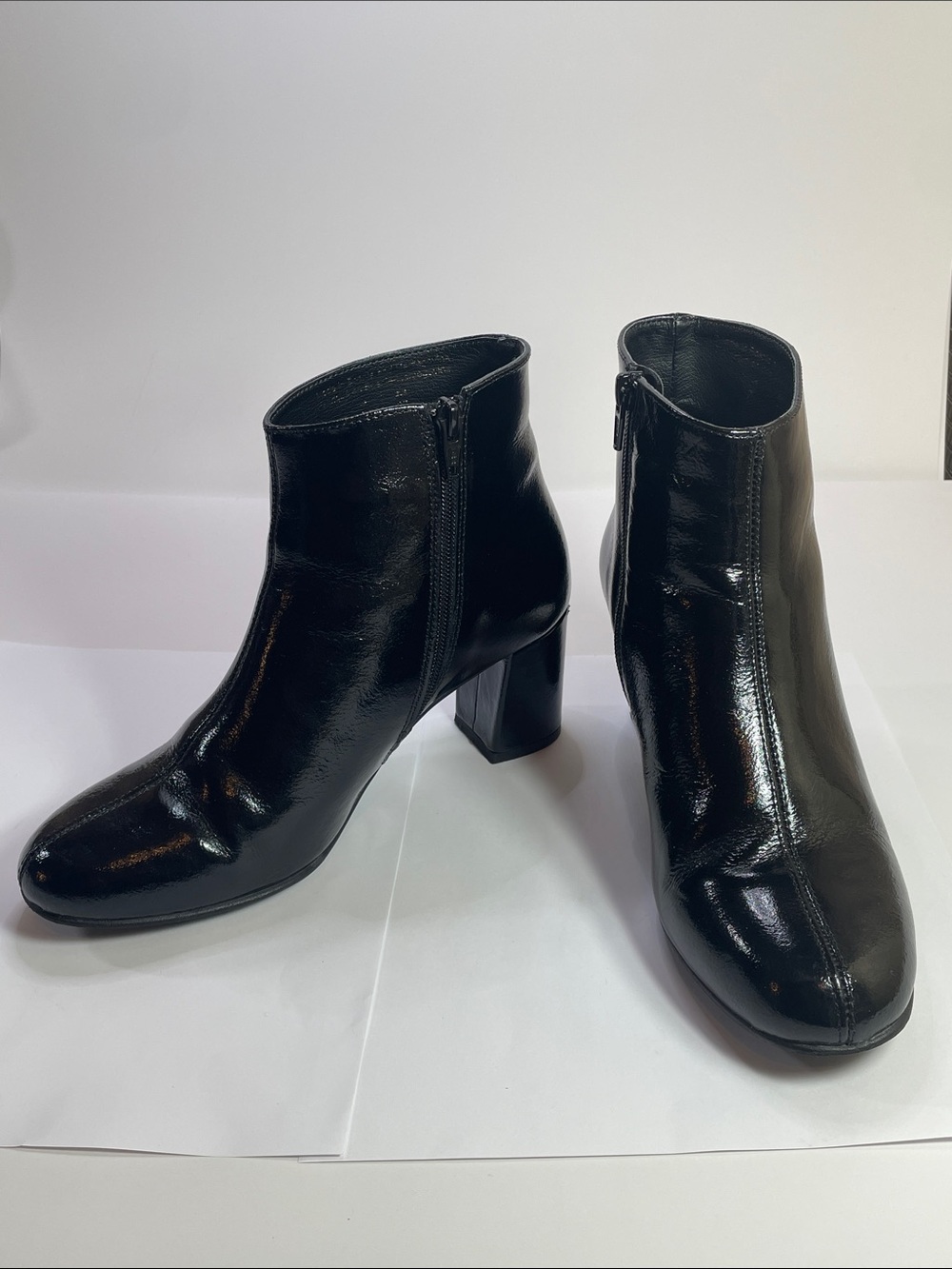 Luca Ferri Women's Black Patent Ankle Boots - Classic Block Heel Size7